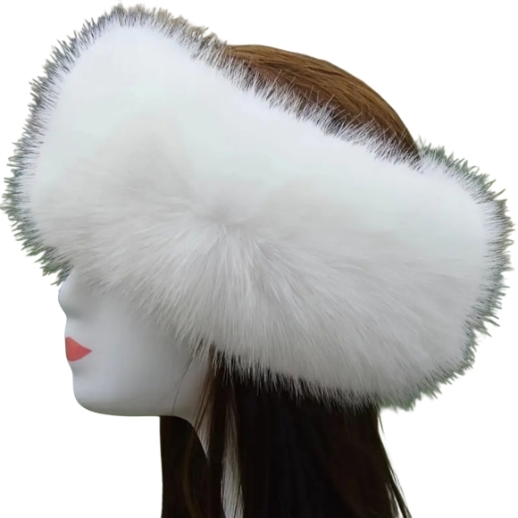 Winter Fox Fur Headband, Plush Stretch EAR WARMERS MUFFS white or black… - Picture 2 of 7
